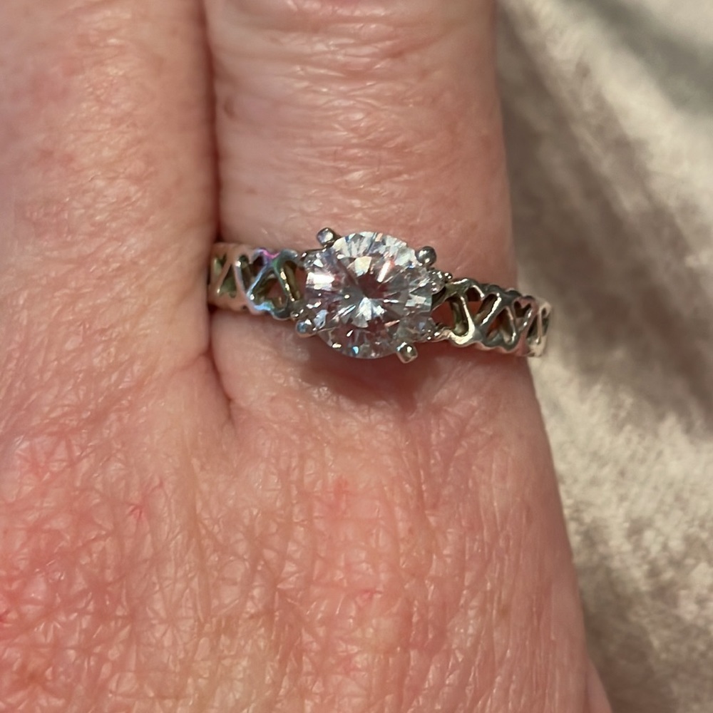 Sterling Silver Heart Engagement Ring 925 Size 10 - Picture 3 of 8